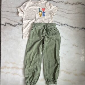 Cat & Jack Olive Green Joggers 4-5 & Old Navy LOVE Graphic T-Shirt Size 5 SET